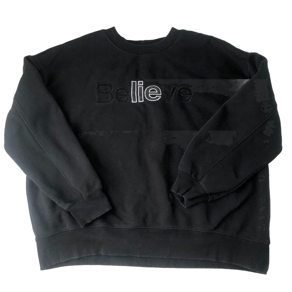 Bershka Women’s Black Sweatshirt Lettering “Believe” Size Small
